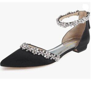 XYD Women Classic Pointed Toe D'Orsay Wedding Flat Sandals Sparkly Rhinestones